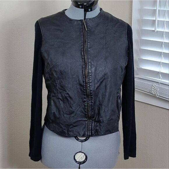 Jaclyn Smith Leather Jacket Ribbed Knit Size Large/L - Picture 1 of 15